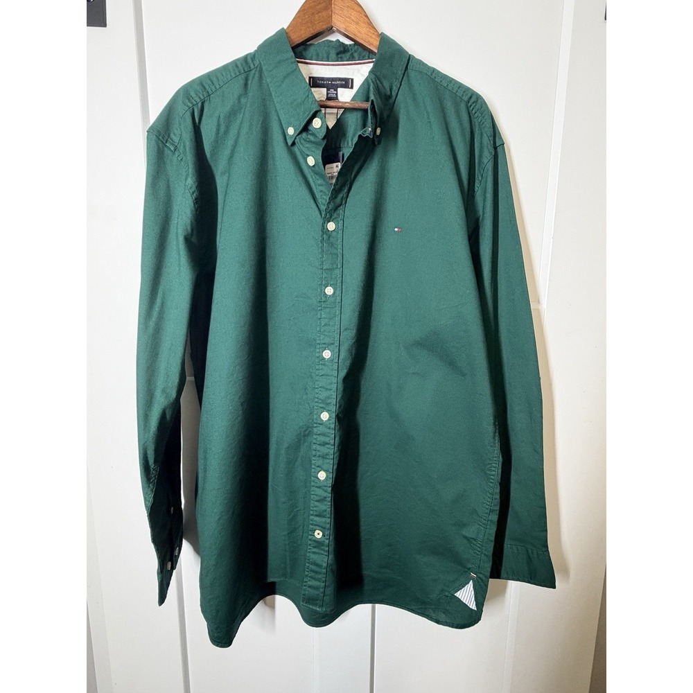 Tommy Hilfiger XXL Regular‎ Fit Stretch Button Down Shirt Green NWT Cotton
